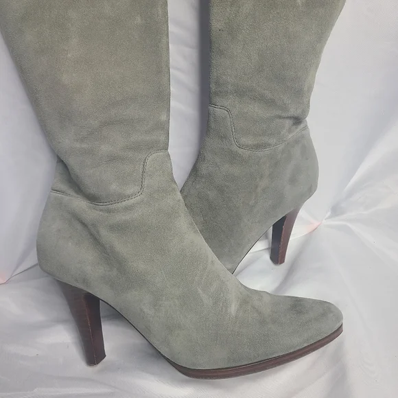 Cole Haan Nike Air Suede Tall Boots Size 9 Sage Gray Spring Heeled - Picture 3 of 14